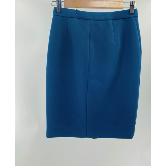 J. Crew Aqua Blue  Asymmetrical Front Zipper Lined Pencil Skirt - Picture 6 of 11